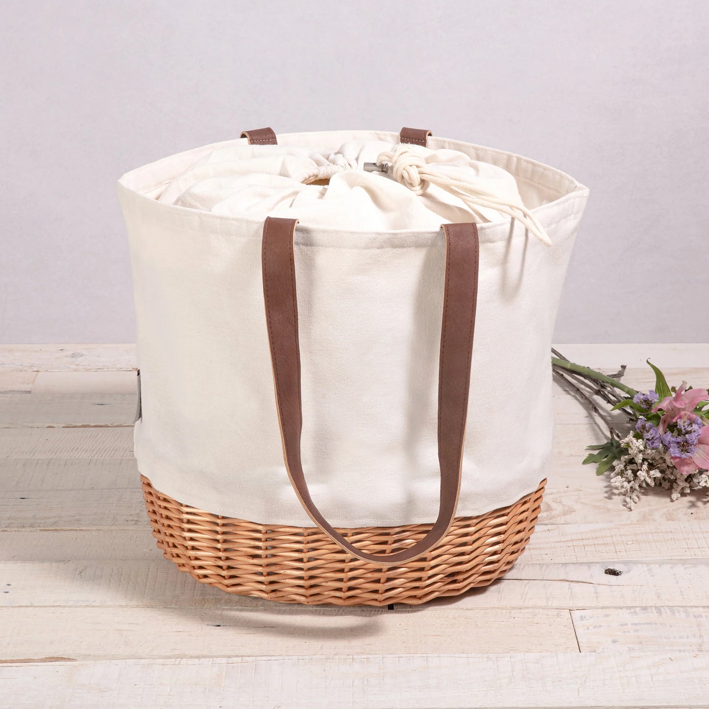 CANVAS AND WILLOW BASKET TOTE