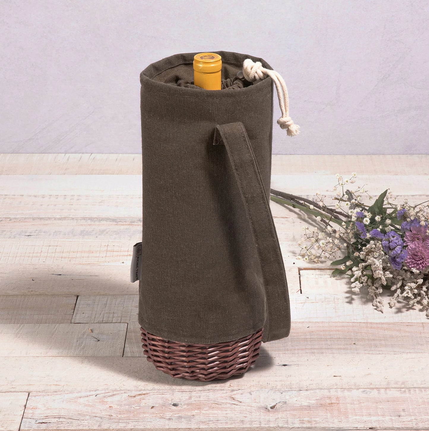 INSULATED CANVAS AND WILLOW WINE BOTTLE BASKET / TOTE